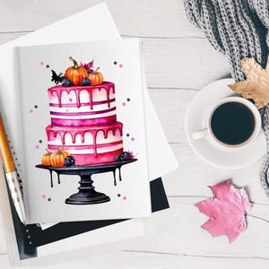 Pink Halloween Cake Pumpkin Journal - Ruled Line, Fall Stationery