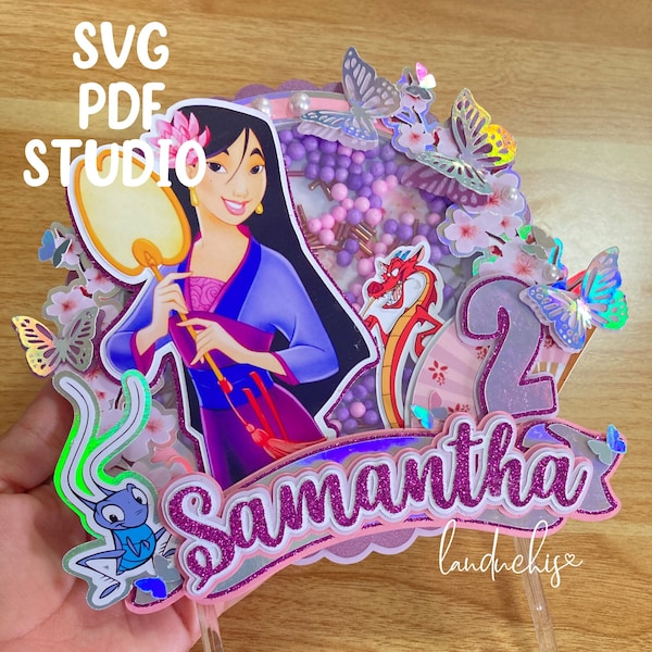 Editable cake topper de la princesa mulan, formato SVG, PDF y Studio