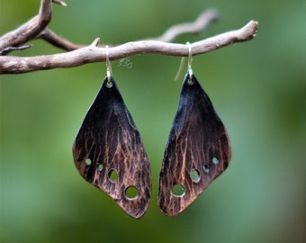 Handforged copper butterfly wing earing