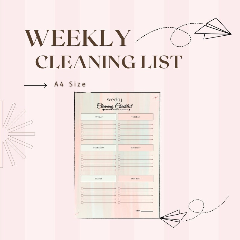 Editable Weekly Cleaning Checklist Planner,pdf Editable Templates ...