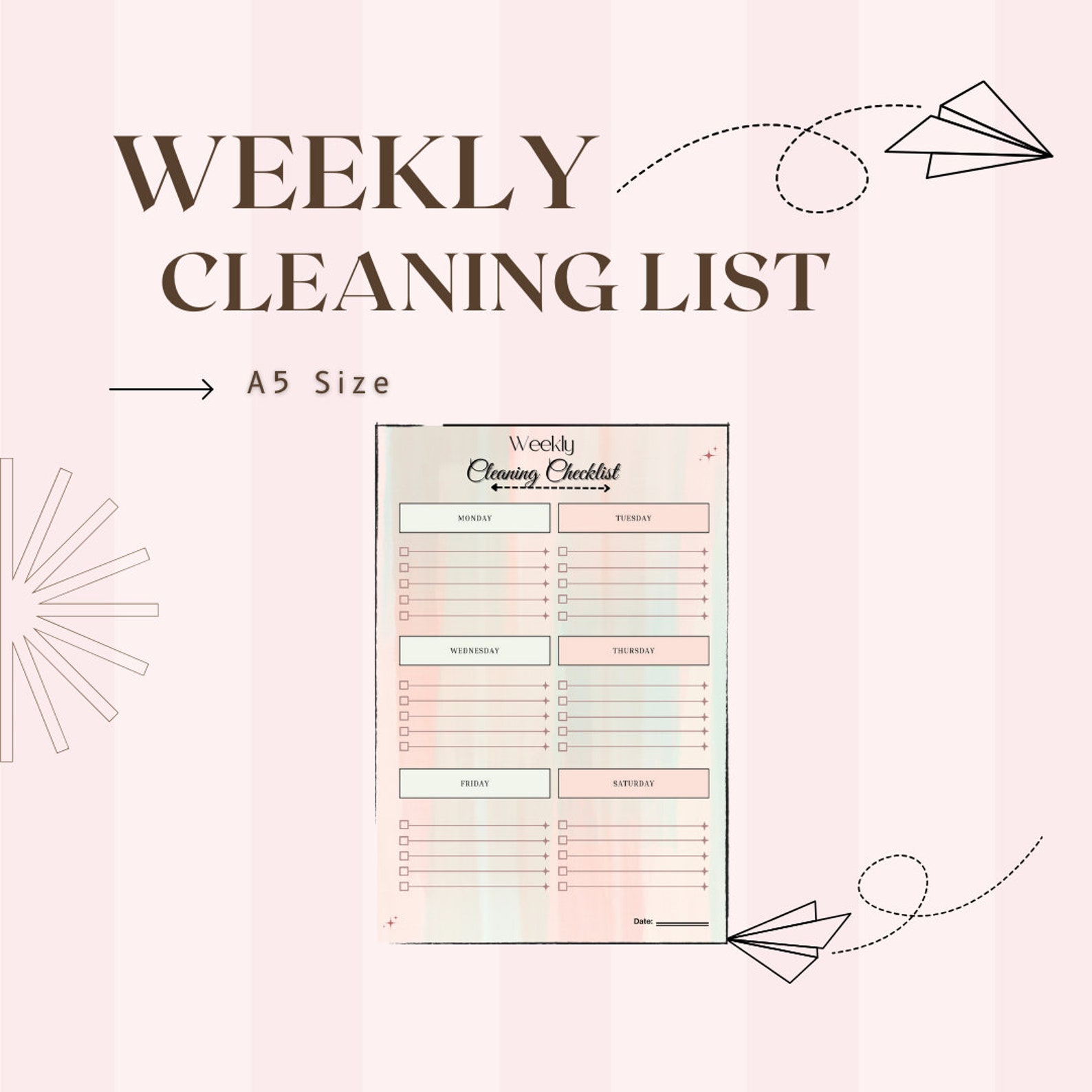 Editable Weekly Cleaning Checklist Planner,pdf Editable Templates ...