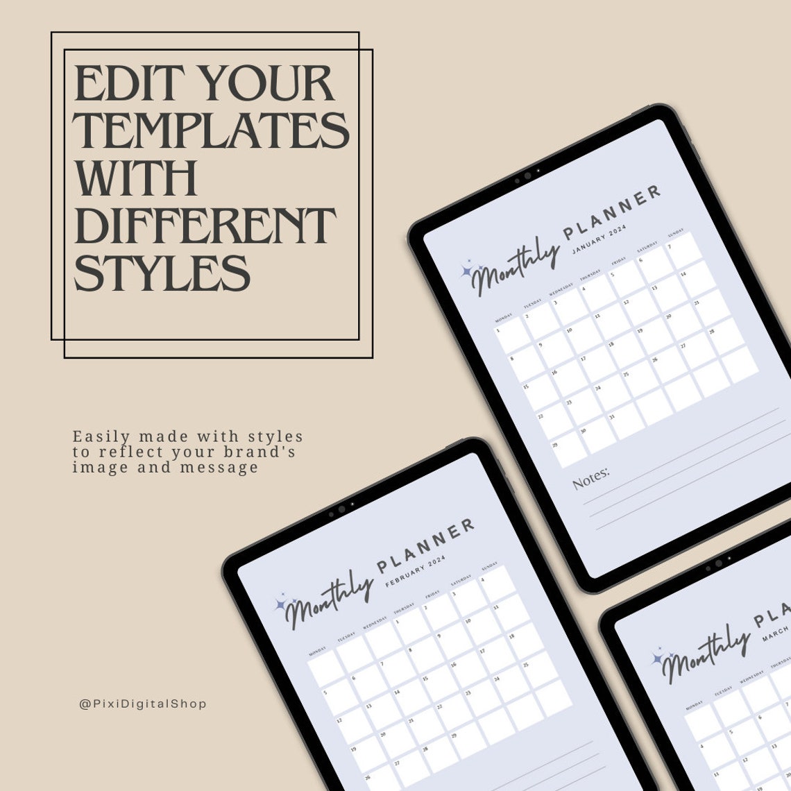 2024 Monthly Calendar Templates - Editable & Printable PDF Planner for ...