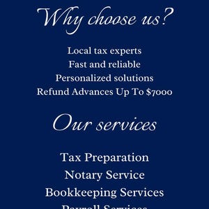 May include: Blue and white business card with the text "Why choose us?" and a list of services offered by Elite Tax Services. The phone number 123-456-7890 and website www.reallygreatsite.com are also included.