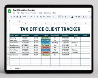 Tax Office Client Tracker: Excel & Google Sheets (Digital Download)