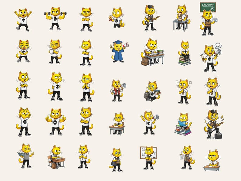 Kawaii Yellow Cat Printable Sticker Sheets, 20 Printable Pages 230 ...