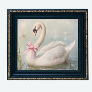 Elegant Pink Swan Art Print for Girls' Nursery, Vintage Kids Wall Decor, Cozy Pink Bird Artwork