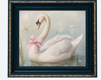 Elegant Pink Swan Art Print for Girls' Nursery, Vintage Kids Wall Decor, Cozy Pink Bird Artwork