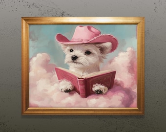 Dog Cowgirl Art Print, Girly Poodle, Trendy Home Decor (Digital Download)