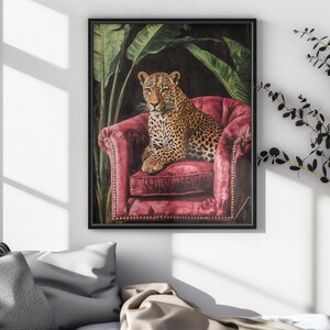 Pink leopard wall art, Trendy Wall Art, Vintage Black Puma Print, Pink Maximalist Print, Dark Boho Wall Art, Maximalist leopard Print image 4