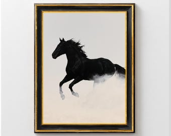 Black Horse Wall Art, Abstract Wall Art, Vintage Equestrian Canvas Decor, Running Horse Art Print, Farmhouse & Country Home Decor