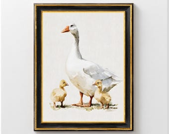 ガチョウの家族の子供部屋用ウォールアート、水彩画風の子供部屋用プリント、コテージコア風ベビー部屋装飾、農場をテーマにした子供部屋用アート、子供部屋用アート装飾