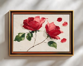 Lámina artística de rosas vintage / Arte campestre francés / Lámina floral rústica / Cuadro para dormitorios / Obra de arte romántica
