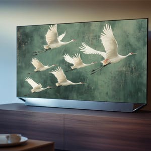 Flying Cranes wall art Print, Vintage Bird Prints, Antique Japanese Wall Art, Green Decor, Japanese Style Artwork, Boho Bird Wall Decor image 8
