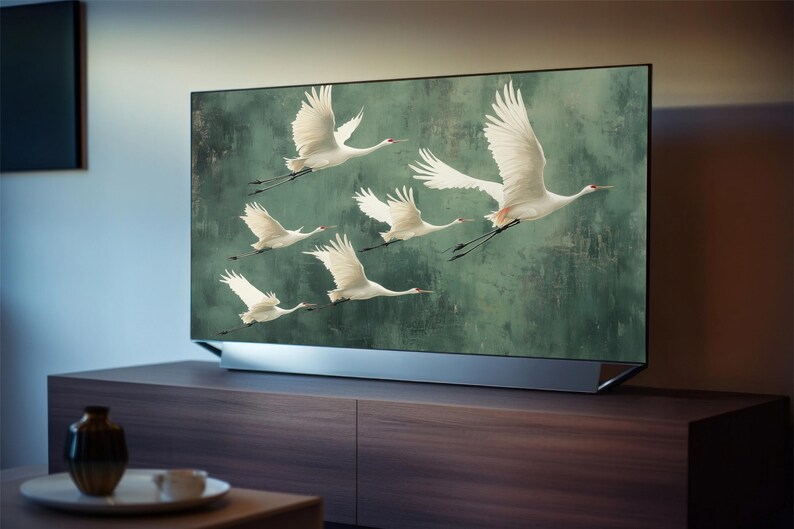 Flying Cranes wall art Print, Vintage Bird Prints, Antique Japanese Wall Art, Green Decor, Japanese Style Artwork, Boho Bird Wall Decor image 8
