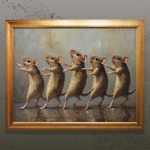 The Rats Dancing print, Cute Rats vintage wall art Print, Renaissance animal Art, Weird Antique Rats Painting, the dancing rat wallpaper