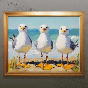 Möwen am Strand Wandkunst, Tiere am Strand Dekoration, Möwen Malerei für Wohnzimmer und Badezimmer Dekor, Natur Poster Druck