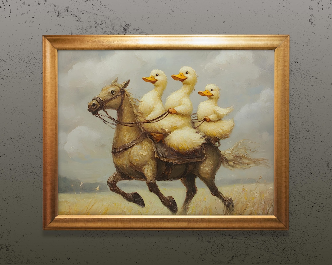 silly-cowboy-ducks-wall-art-print-cute-horse-ride-vintage-nursery