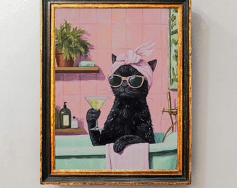 Funny Black Cat Bathroom Print, Funny Bathroom animal Poster, Black Cat Room Wall Art, Funny Cat Poster, Bathroom Wall Art, Bath Poster,