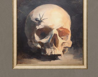 Vintage Skull Art Print | Halloween Spider Painting (Digital Download)