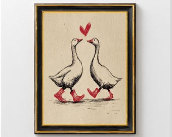 Lámina de amor de ganso tonto para guardería, arte mural infantil, decoración de apartamentos, arte mural retro, impresiones de pared bonitas, arte infantil, descarga digital