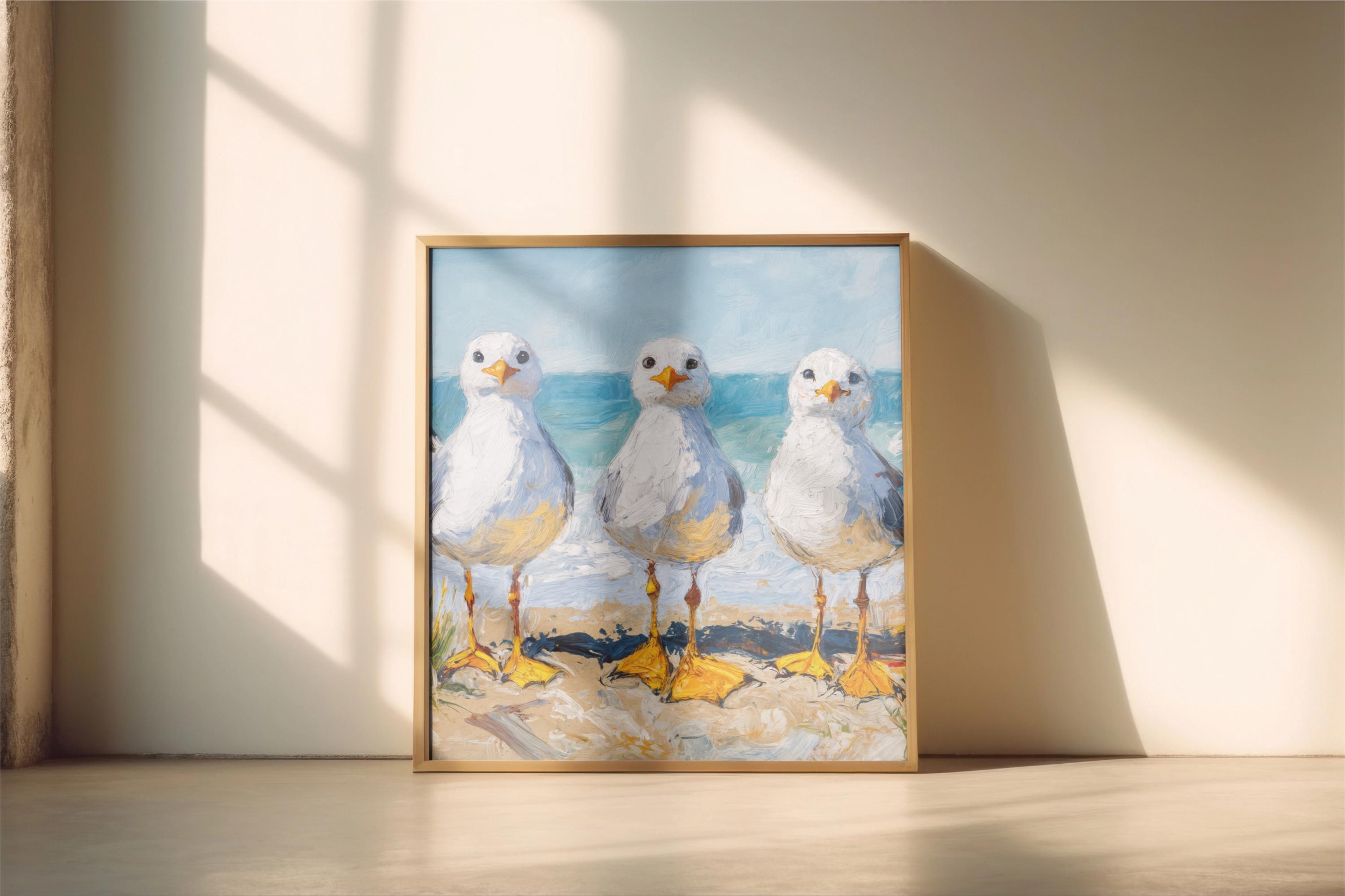 Seagulls at the Beach Wall Art, Animals on the Beach Decoration ...