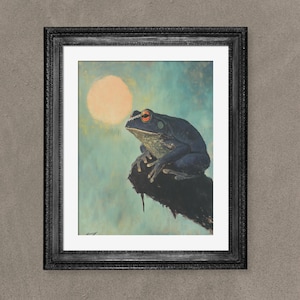 Vintage Witch Toad Wall Art Print, Gothic Halloween Printable Art, Dark Academia Cottagecore Decor, Spooky Victorian Frog Witch Painting