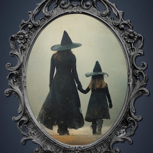 Witch And Daughter Wall Art Print, Halloween Witch Painting, Dark Academia Decor, Woman Halloween, Witchy Home Decor, Moody Halloween Prints