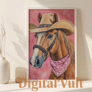 Brown Horse Cowgirl print, Pink Horse girls decor, Western Print Wall Art for Girl, Pink Room Decor, Trendy Cowgirl Dorm Room Print