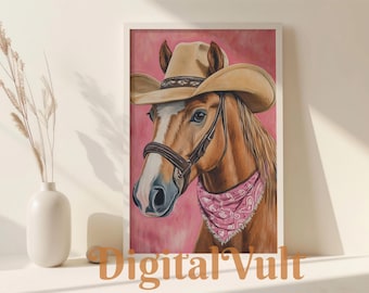 Brown Horse Cowgirl print, Pink Horse girls decor, Western Print Wall Art for Girl, Pink Room Decor, Trendy Cowgirl Dorm Room Print