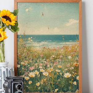 Vintage Wildflower Field Wall Art, Botanical Landscape print, Floral Home Decor, Modern house wall art, Field Of Flowers artwork, spring art