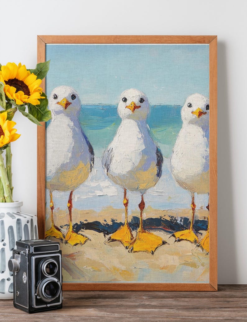 Seagulls at the Beach Wall Art, Animals on the Beach Decoration ...