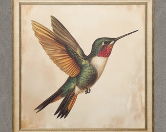 Hummingbird Art print, Vintage Bird Home decor Art Print, Antique Bird Illustration, Neutral Minimalist Bird Decor Printable