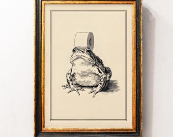 Lámina artística de rana divertida para baño, decoración de pared de baño con sapo tonto, póster de pared de sapo retro, lámina artística de rana vintage, decoración de rana para el hogar, arte digital