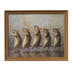 Arte mural de ratas bailando, impresión renacentista vintage, pintura antigua de ratas extrañas, decoración animal moderna y peculiar