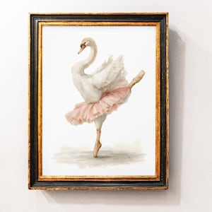 Cute Ballerina Swan Nursery Wall art, Girl Ballet Room Print, Cute Nursery Prints, Baby Girl Gift, Nursery Wall Decor, Swan Tutu Digital Art