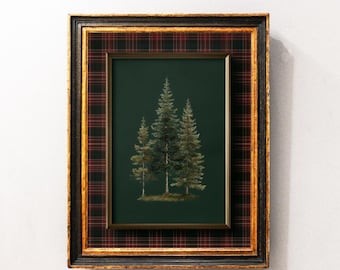 Plaid Pine Tree Vintage Wall Art Print, Cozy Neutral Forest Print , Holiday Printable, Art Digital Download