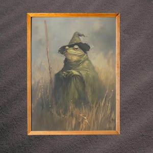 Vintage Witch Frog Wall Art Print, Halloween Toad Printable Art, Dark Academia Cottagecore Decor, Spooky Victorian Frog Witch Painting