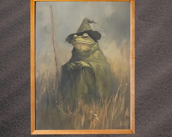 Vintage Witch Frog Wall Art Print, Halloween Toad Printable Art, Dark Academia Cottagecore Decor, Spooky Victorian Frog Witch Painting