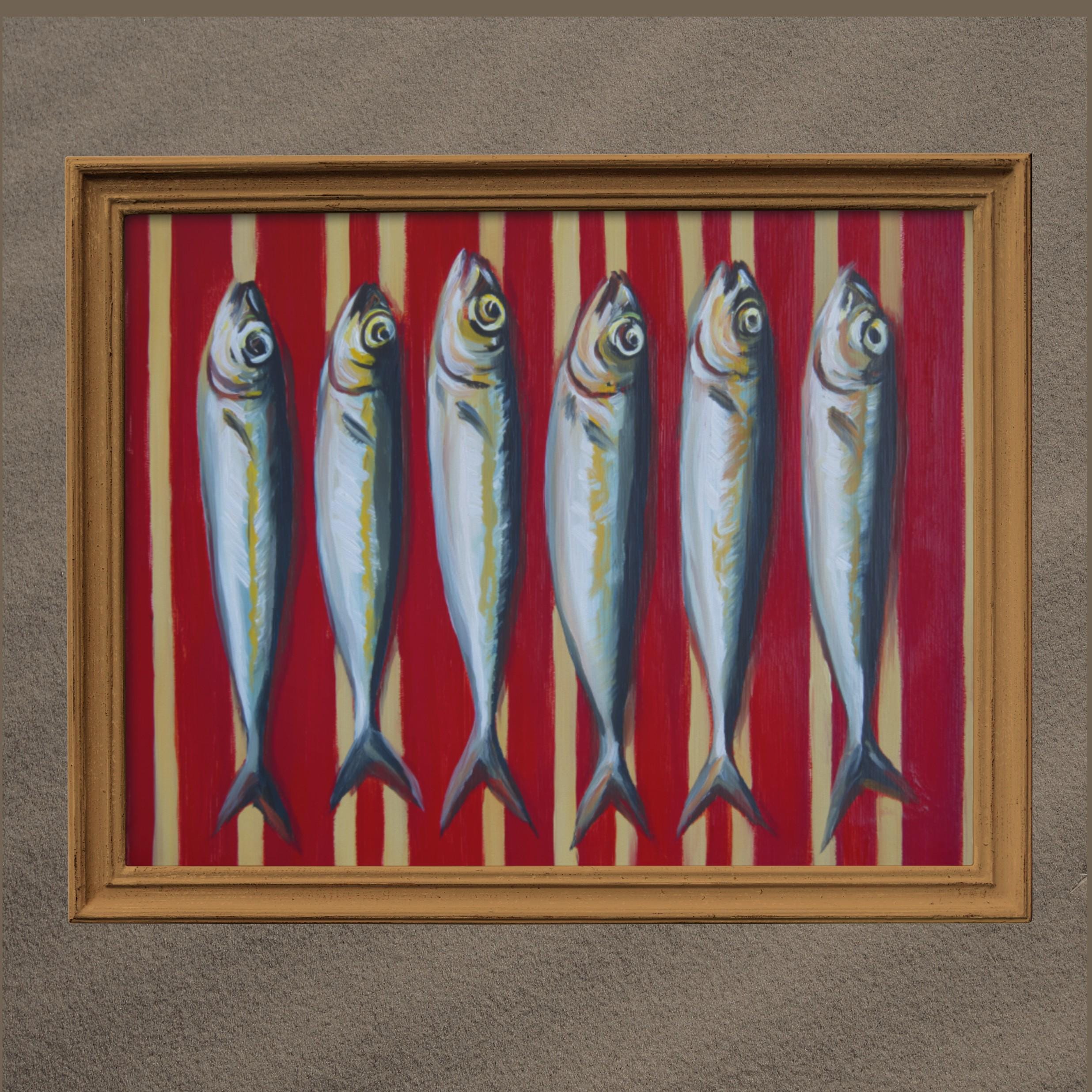 Striped Red Sardines Oil Painting Wall Art Print ,  Still Life  Antique  Art, Fish Wall Print, Kitchen Wall Decor, Nautical Fish Home Art