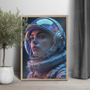 Astronaut girl wall art, female Astronaut Space Artwork, Sci-Fi Home Decor, space gift for her portraits, astronaut print Instant Download