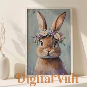 Vintage Easter Bunny painting Print, Spring Rabbit Painting Printable Wall Art, Animal Cottagecore Decor, Digital Download