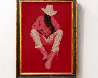 Lámina decorativa de vaquero para pared, arte mural de vaquero del oeste, decoración de granja, póster retro del oeste, descarga digital campestre divertida