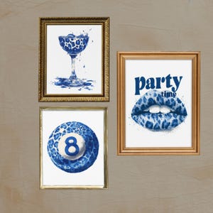 Set Of 3 Navy Blue Preppy Aesthetic Wall Art Print, Trendy Bundle Wall Art, Vintage Gallery Set, Dorm Room Decor Printable Bundle Art