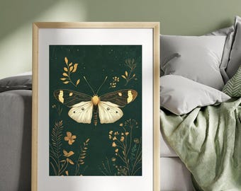 Spring boho Butterfly Wall Art, Beautiful spring butterfly wall decor, Insect Printable Wall Art, Cottagecore Digital Decor, Moth Painting
