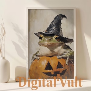 Moody Witch Frog Wall Art Print, Halloween Toad Printable Art, Dark Academia Cottagecore Decor, Spooky Victorian Frog Witch Painting