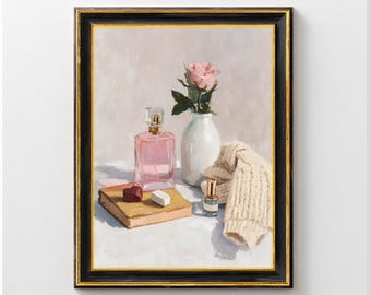 Decoración femenina acogedora, obras de arte vintage chic, decoración del hogar acogedora y chic, elegante idea de regalo para ella, pintura minimalista para dormitorio de niñas