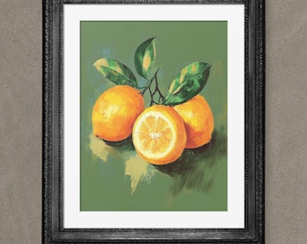 Orange Obst Küche Stillleben Kunstdruck, Rustikale Küche Wandkunst, Obst Malerei Poster, Moderne Bauernhaus Küche Kunstdruck, Orange Wohndekor