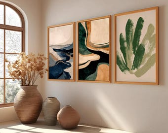 Juego de 3 láminas abstractas Japandi, arte mural minimalista de paisajes japoneses (descarga digital)