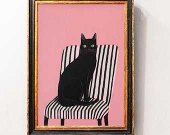 Lámina decorativa de pared con rayas de gato negro, póster de cocina con un lindo gato, decoración artística para la cocina, arte de pared para la habitación de gatos, cuadro de decoración para el hogar con gatitos