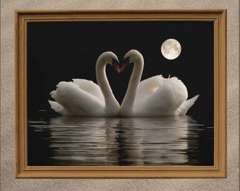 Swans Love Print, Romantic Wall Art Print Gift, Pastel Wall Art, Soft Printable Wall Art, Girlfriend Art Gift, Printable Wall Art, Swan Deco
